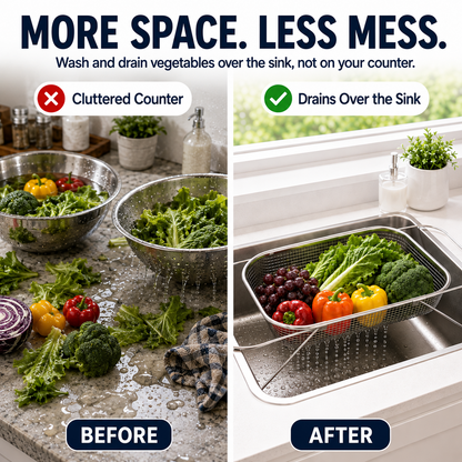 🍽️🧺 Stainless Steel Adjustable Over-the-Sink Drainer Basket