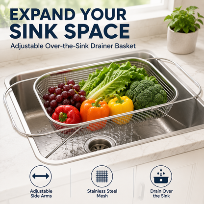 🍽️🧺 Stainless Steel Adjustable Over-the-Sink Drainer Basket