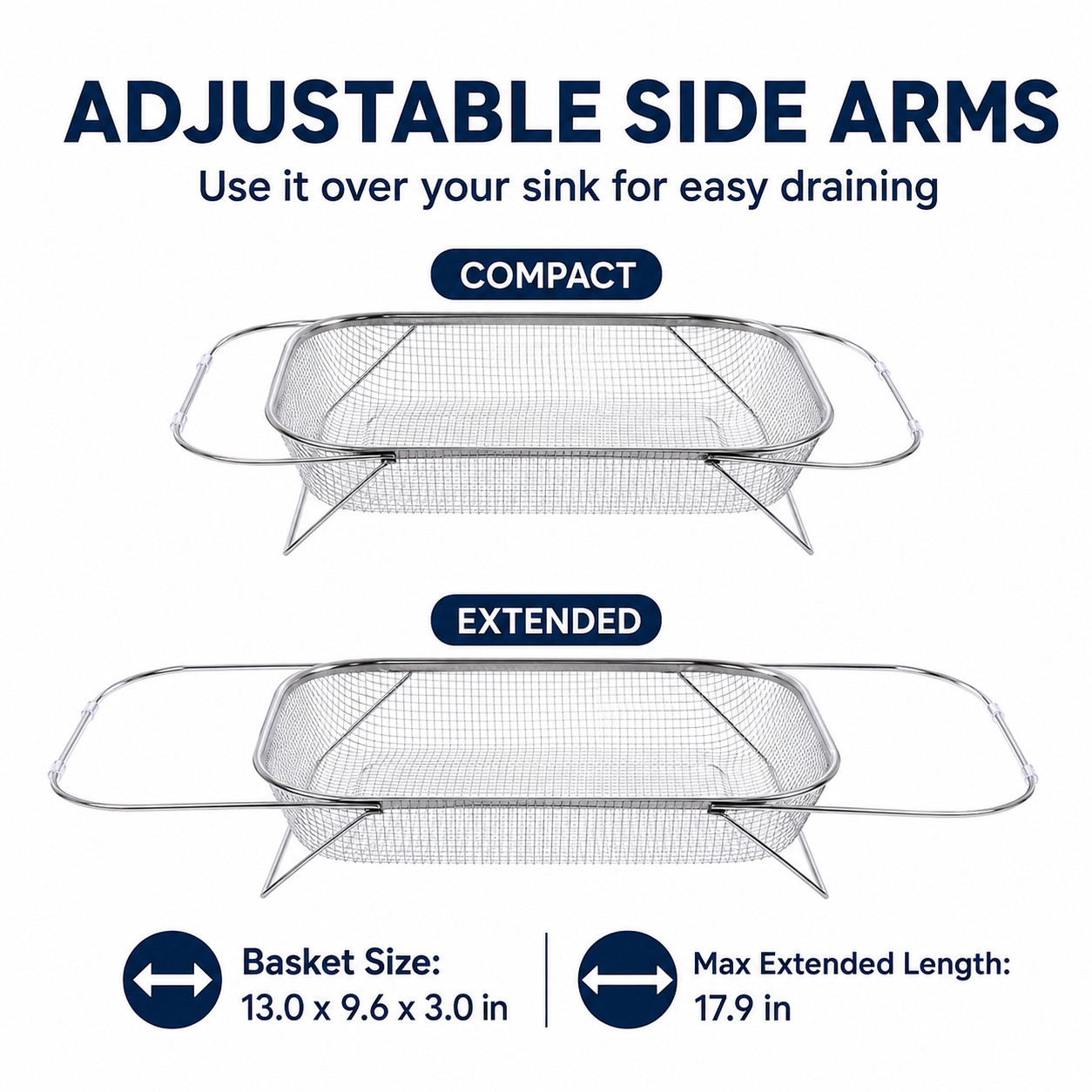 🍽️🧺 Stainless Steel Adjustable Over-the-Sink Drainer Basket
