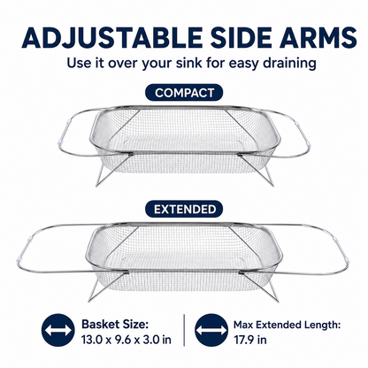 🍽️🧺 Stainless Steel Adjustable Over-the-Sink Drainer Basket