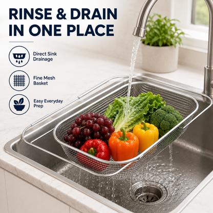 🍽️🧺 Stainless Steel Adjustable Over-the-Sink Drainer Basket