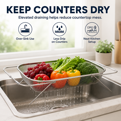 🍽️🧺 Stainless Steel Adjustable Over-the-Sink Drainer Basket