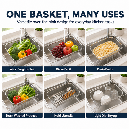 🍽️🧺 Stainless Steel Adjustable Over-the-Sink Drainer Basket