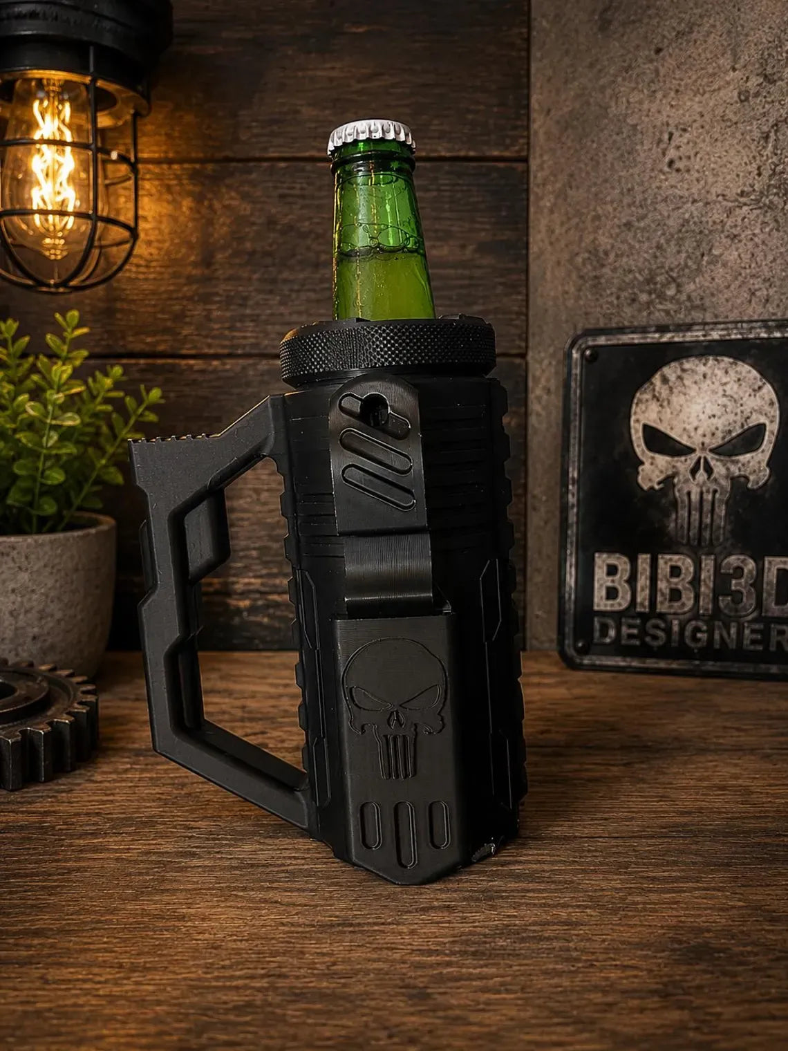 Tactical 12 oz Beer Bottle Holder with Bottle Opener - 3D Printed Beer Accessory - Unique Beer Lover Gift