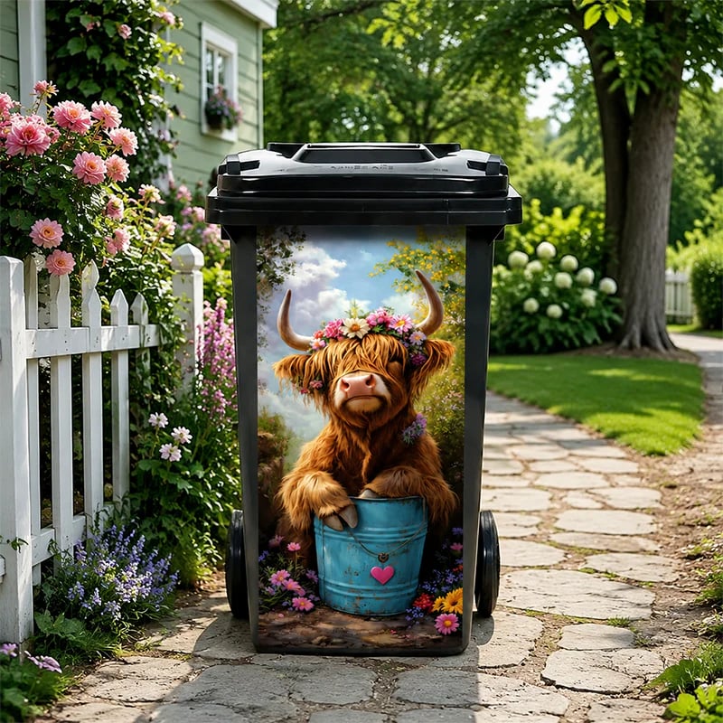 🐮 Highland Cow Floral Print Bin Sticker