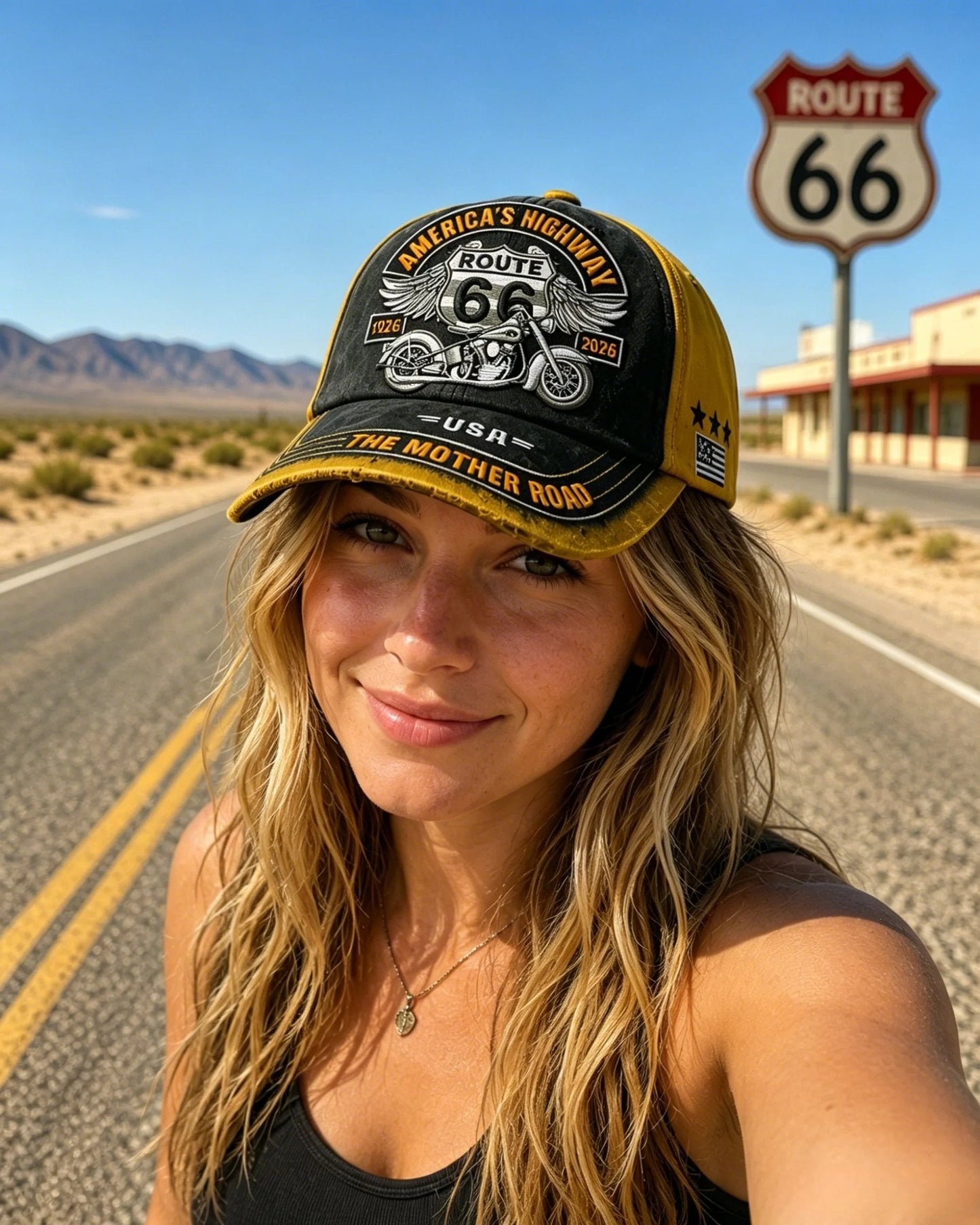 🏍️Retro US Route 66 100th Anniversary Art Printed Casual Baseball Cap
