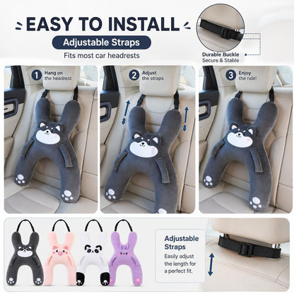 🐷Kids Car Neck Pillow - Soft Plush Pig Design, Car Seat Attachment