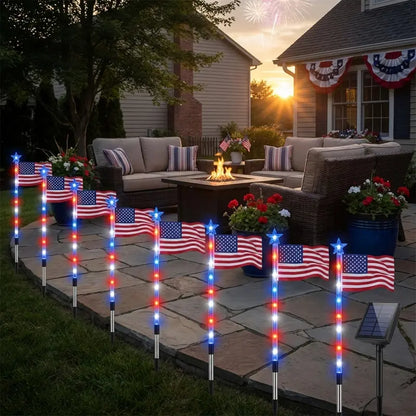 8-Piece Flag Light Set – 4th of July Decorations with 8 Lighting Modes – Ideal for Independence Day Pathways, Gardens, and Yard Decor