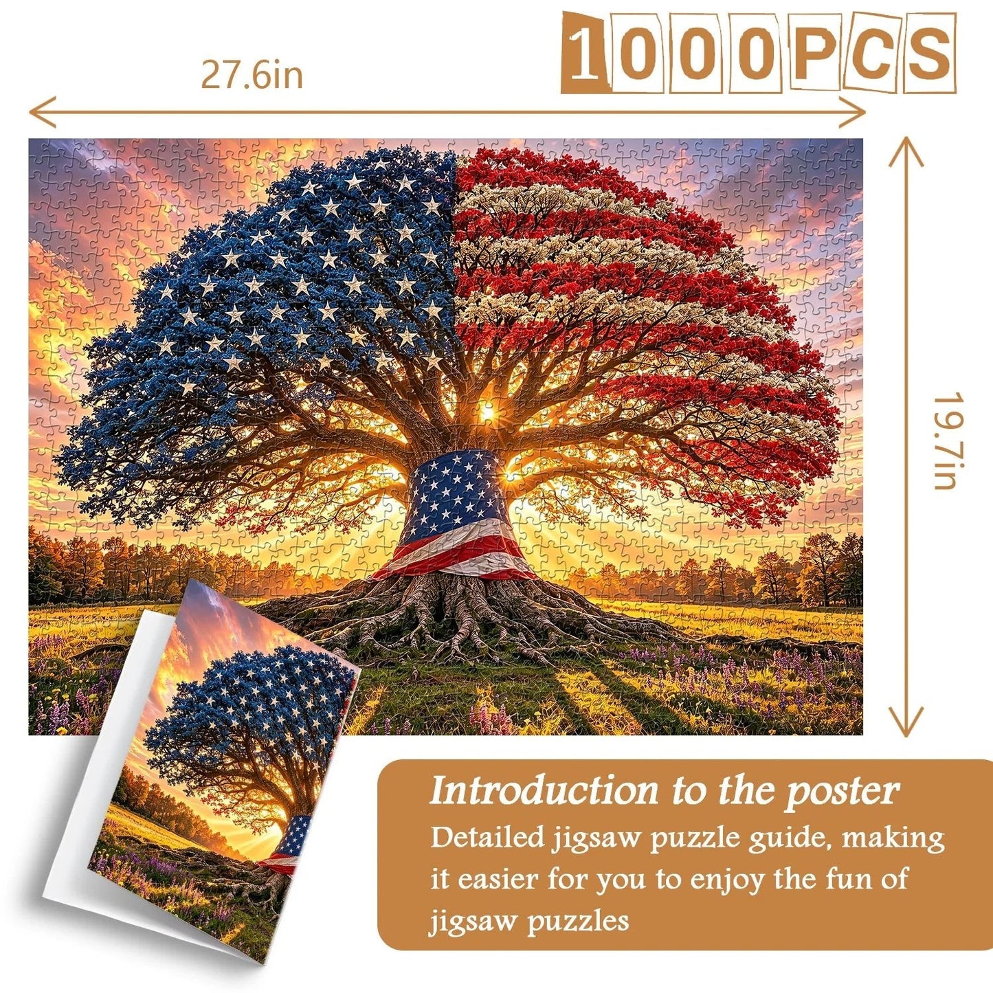 Liberty Root Oak Jigsaw Puzzle 1000 Piece – Patriotic Flag Tree Design