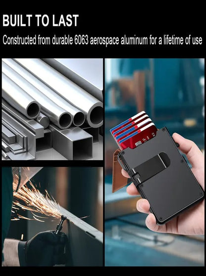 ⚡70K+ SOLD!-Wallet for Men - with Pop Up Aluminum Case Money Clip Slim Leather Slots Credit Card Holder RFID Blocking Bifold Minimalist Wallet