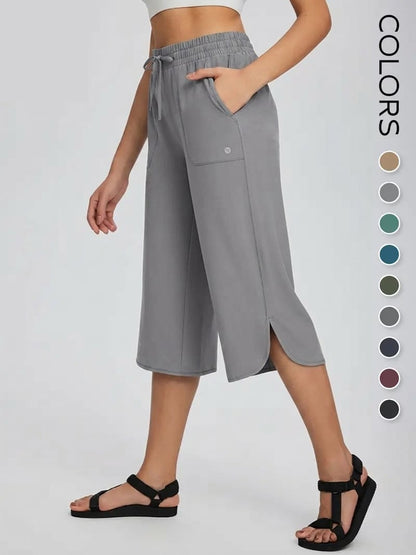 👖 Women's Wide Leg Yoga Capris – High Waisted with Pockets, Quick Dry, Lightweight, UPF 50+ Sun Protection – Loose Comfy for Hiking, Gym, Travel & Outdoor Workout ☀️-9 colors💕💕