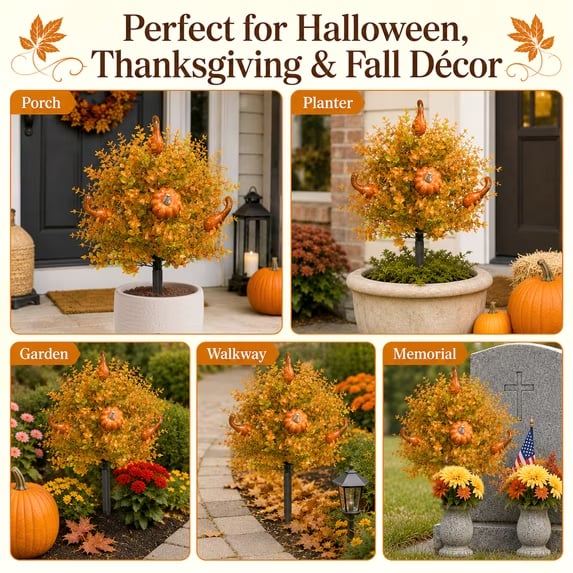 Fall Pumpkin Floral Stake Artificial Topiary Tree