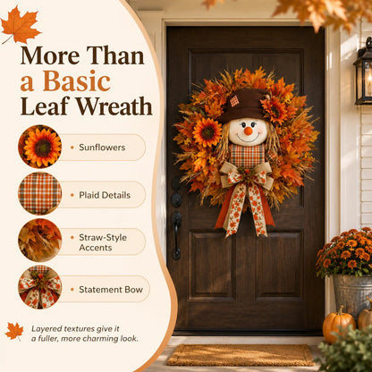 🍂🌻Lighted Scarecrow Fall Wreath for Front Door