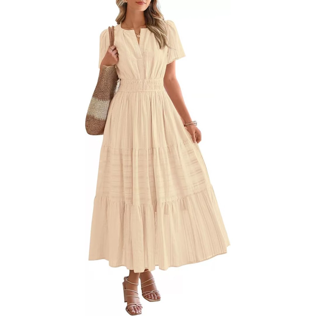 🔥 Women's Summer 2026 Casual Maxi Dress Lightweight Short Sleeve V Neck Boho Dress with Pockets