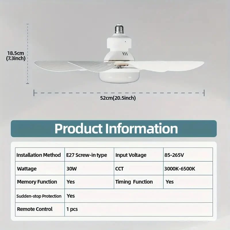 🎁 2-in-1 Portable Ceiling Fan with Light (Includes Remote Control)
