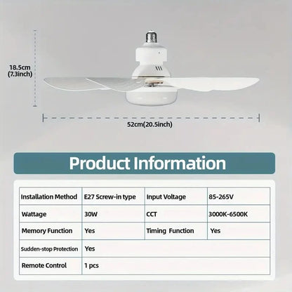 🎁 2-in-1 Portable Ceiling Fan with Light (Includes Remote Control)