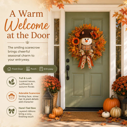 🍂🌻Lighted Scarecrow Fall Wreath for Front Door