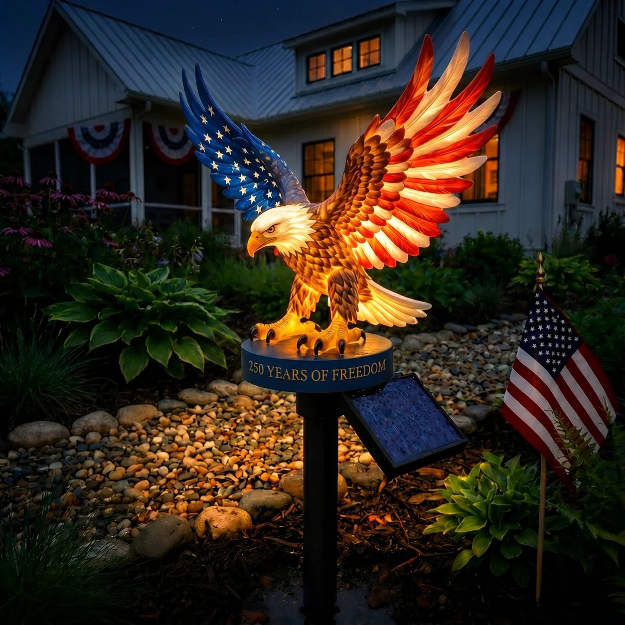 🔥LAST DAY 50% OFF – Solar Eagle Garden Light – A Glowing Tribute to American Freedom
