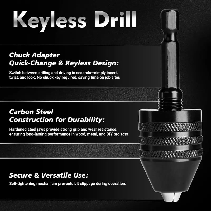 2-Piece Keyless Drill Chuck Adapter Set – 1/4′′ Hex Quick Change (0.3-8mm) for Impact Drivers & Power Tools