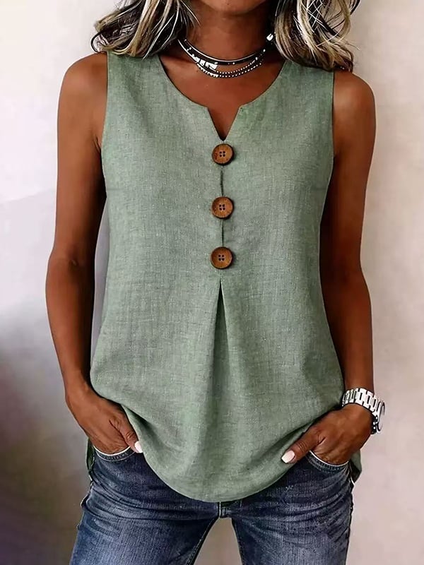 Three Button Sleeveless Solid Color Tank Top💕