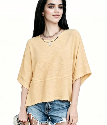 Women's Summer Casual Crewneck Batwing Half Sleeve T-Shirts Solid Color Loose Fit Cute Basic Flowy Tops Tees Blouses