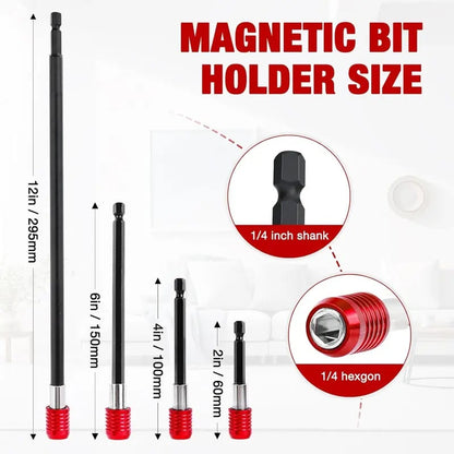 🔥LAST DAY 49% OFF - 🛠️Drill Bit Extension 2/4/6/12'', Magnetic Bit Holder 4 Pcs, Drill Extension Bit Holder 1/4'' Hex