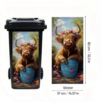 🐮 Highland Cow Floral Print Bin Sticker