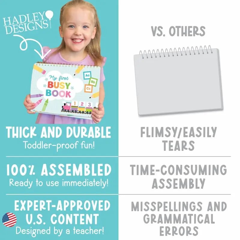 🎉"My First Busy Book" Montessori Interactive Quiet Book, Screen-Free Educational Travel Activity Book for Toddlers 3-8