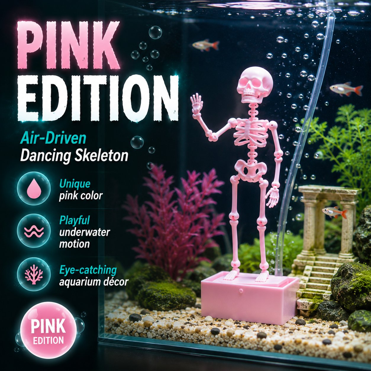 💀 Dancing Skeleton Aquarium Bubbler | Spooky Bubble Effect Fish Tank Decoration