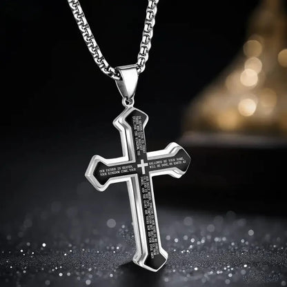 Men's Lord's Prayer Cross Necklace