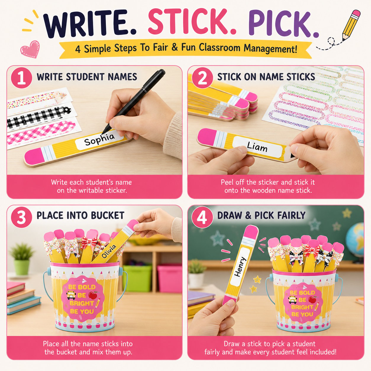 121 Pcs Back to School Teacher Gift Flip Name Sticks Set with Storage Cup
