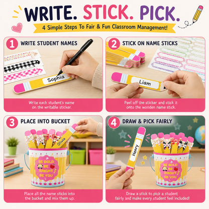 121 Pcs Back to School Teacher Gift Flip Name Sticks Set with Storage Cup