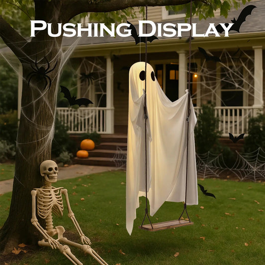🔥Last Day 59% OFF🔥5FT Giant Lighted Halloween Ghost Swing – Create A Spooky Yard Scene