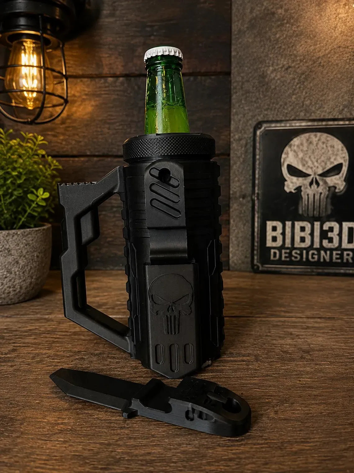Tactical 12 oz Beer Bottle Holder with Bottle Opener - 3D Printed Beer Accessory - Unique Beer Lover Gift