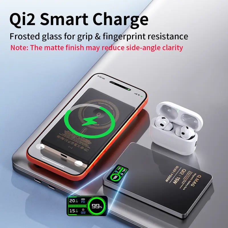 ⚡ 15W Magnetic Wireless Power Bank – Ultra-Slim 0.35" Portable Charger, 5000/10000mAh, MagSafe Compatible for iPhone, Aluminum Metallic Finish