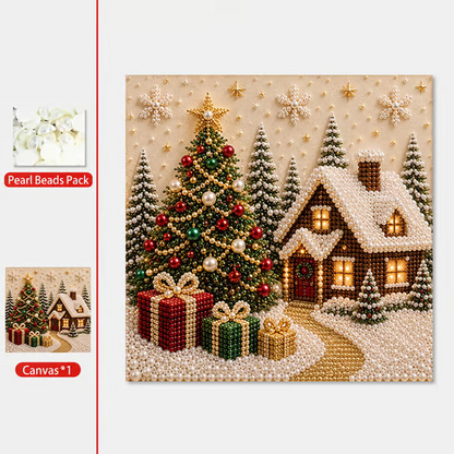 🎄🎅 Premium 3D Pearl Christmas Wall Art Kit | Luxury Flocked Canvas with Scratch-Resistant Non-Fading Pearl Beads DIY Holiday Decor ⛄️❄️