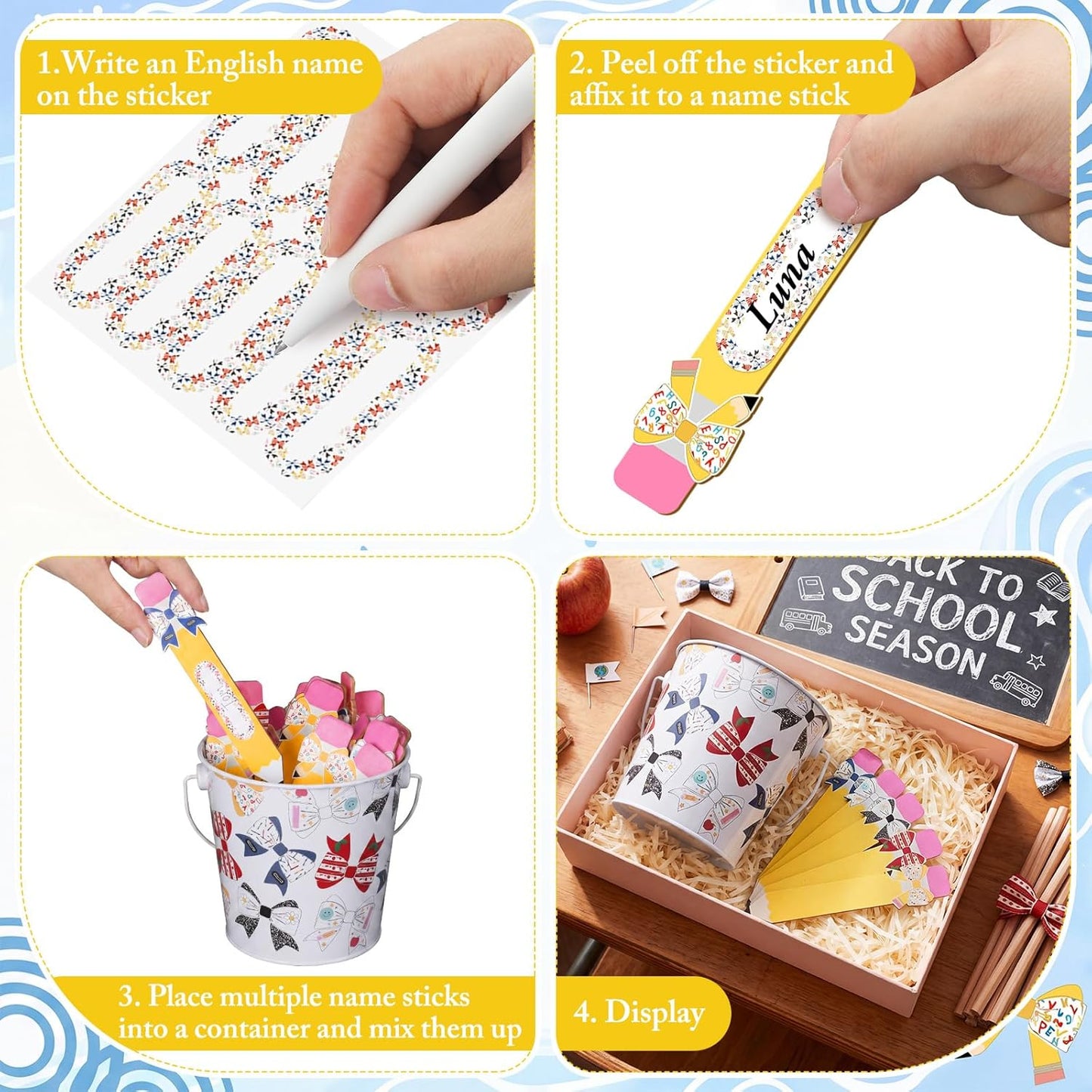 121 Pcs Back to School Teacher Gift Flip Name Sticks Set with Storage Cup
