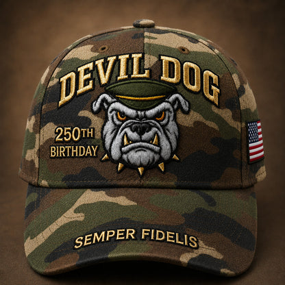 🔥 Father’s Day Sale - ❤️ Handmade Embroidered Devil Dog USMC 250th Birthday Commemorative Cap 🇺🇸