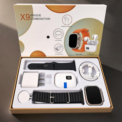 🔥Hot Sale X9 Smart Watch Unique Combination Pack | Smart Watch + TWS Earphones + Full Charging Accessories