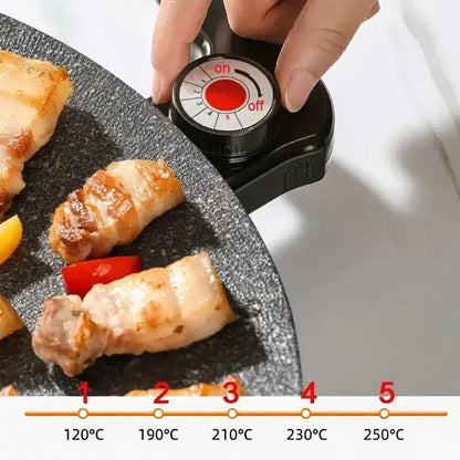 🔥Last Day 49% OFF-🔥 Portable Multifunctional Electric Grill Plate Marble Non-Stick Round Teppanyaki Griddle for Home Steak Seafood Barbecue🍖❄️