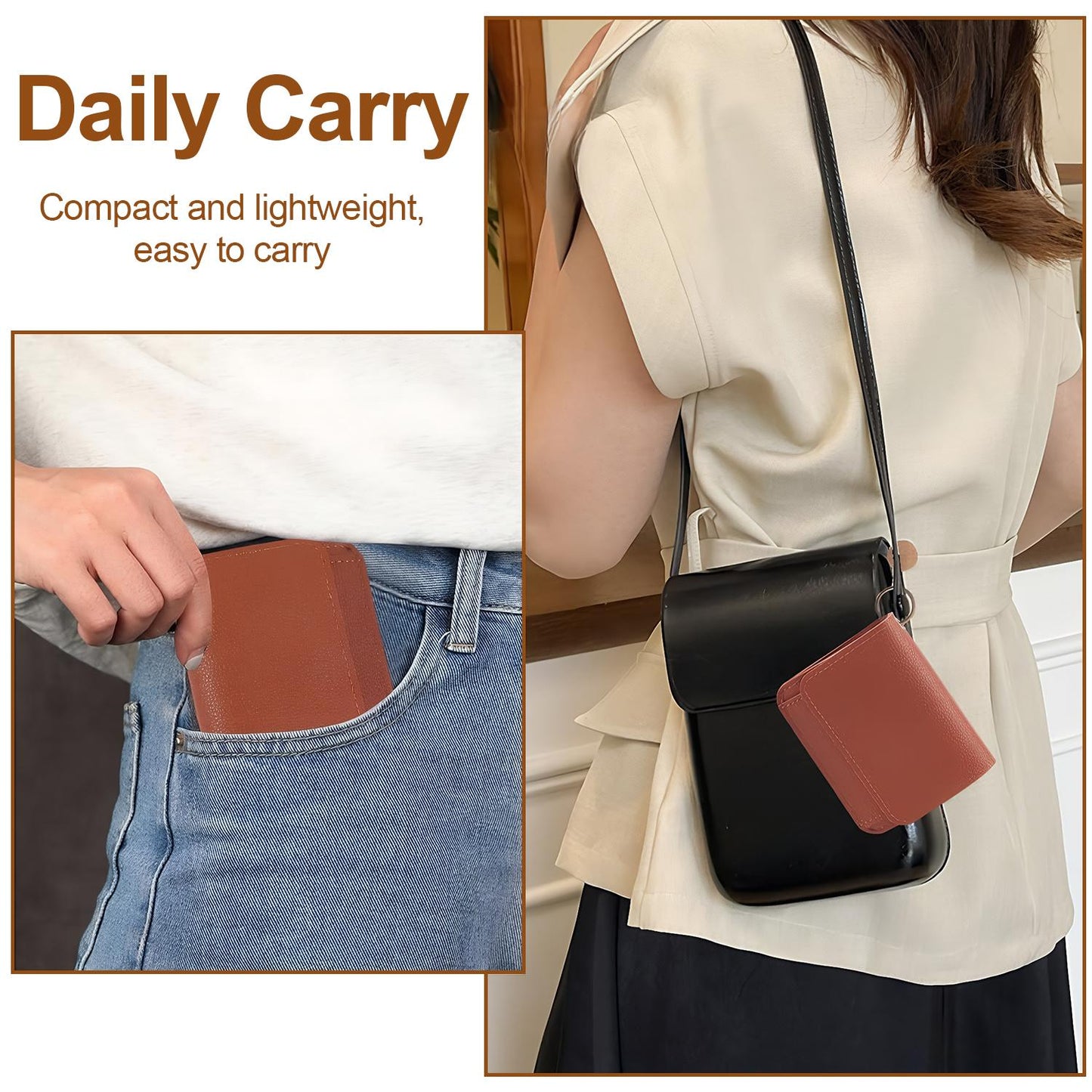 Elegant and Minimalist Women's Slim Short Wallet – A versatile, stylish mini tri-fold wallet featuring RFID protection, card slots, a bill compartment, and an ID window