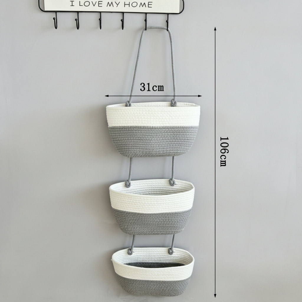 🧺Woven cotton 3-Tier Over the Door Basket, Wall-Mounted Jute Storage Organizer🔥