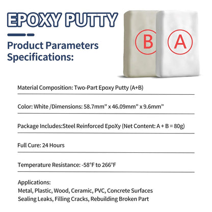 Steel Reinforced Epoxy Putty, Easy Operation, High Strength & Strong Adhesion, Excellent Restoration,