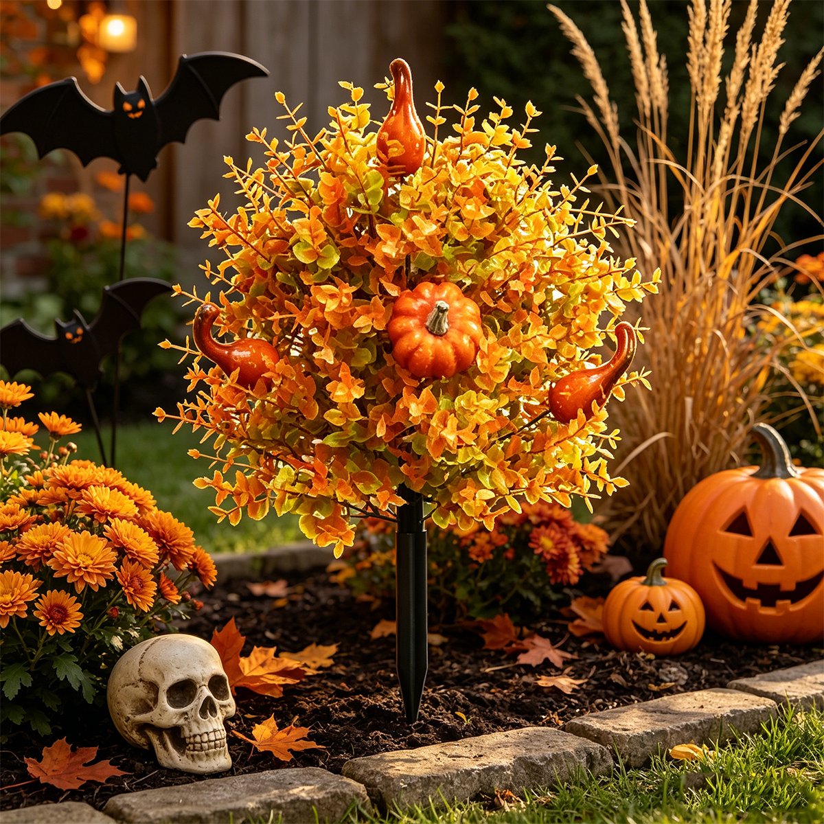 Fall Pumpkin Floral Stake Artificial Topiary Tree
