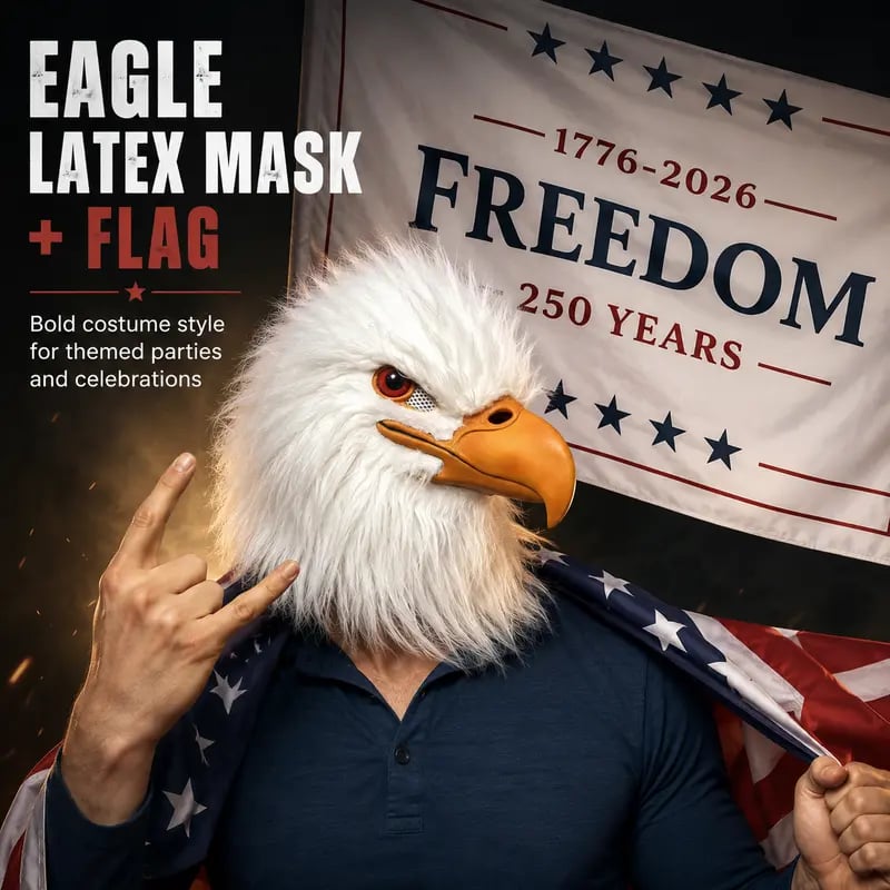 🔥Last Day 50% OFF - 🦅 Bald Eagle Latex Mask & Freedom Flag Set – Unleash Your Patriotic Spirit! 🇺🇸🎉