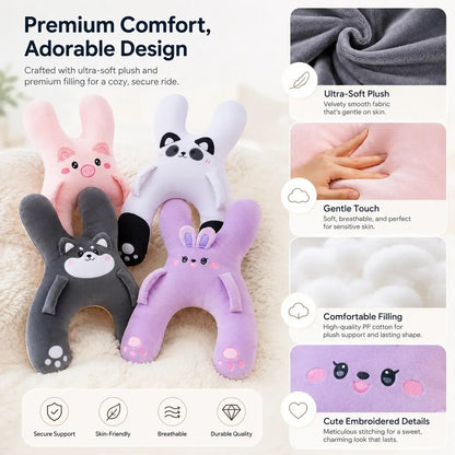 🐷Kids Car Neck Pillow - Soft Plush Pig Design, Car Seat Attachment