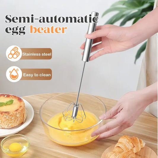 🥄✨ Stainless Steel Hand-Push Rotary Whisk –  Effortless Mixing in Seconds!