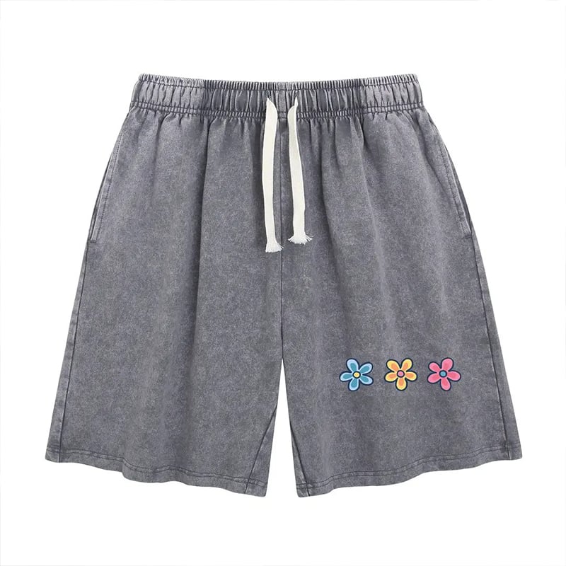 Women's Soft Cotton Blend Washed Floral Shorts, Casual Summer Travel Streetwear Bottoms