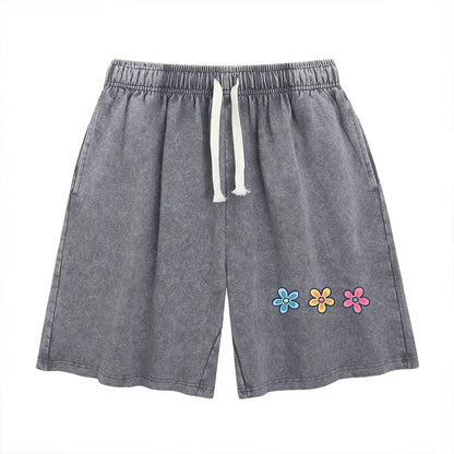 Women's Soft Cotton Blend Washed Floral Shorts, Casual Summer Travel Streetwear Bottoms