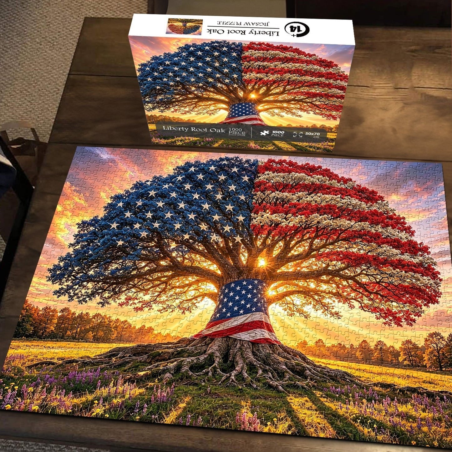 Liberty Root Oak Jigsaw Puzzle 1000 Piece – Patriotic Flag Tree Design